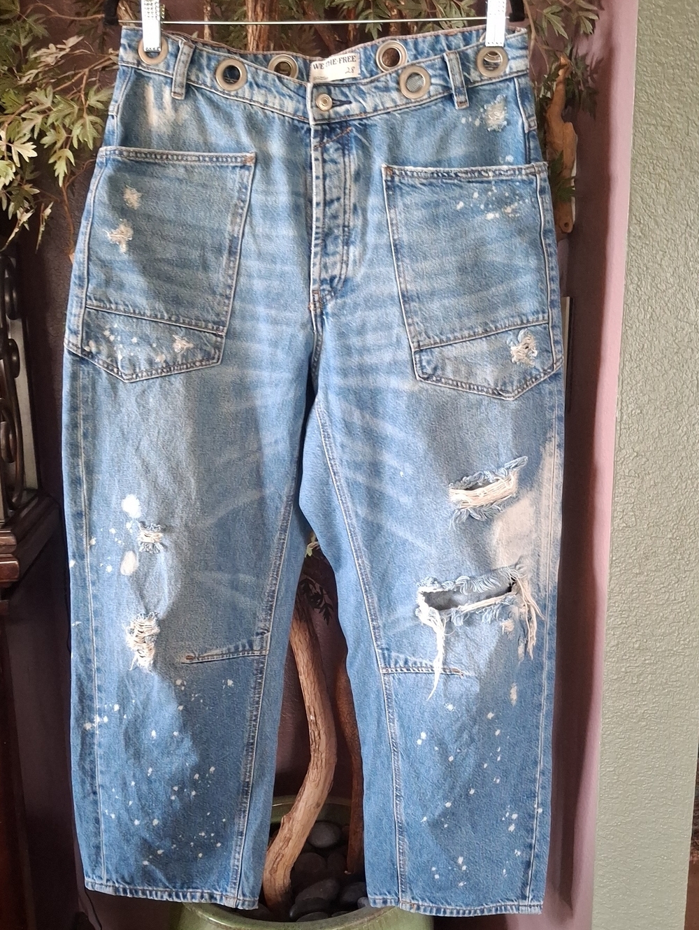 We The Free Women's Distressed Light Blue Moxie Jeans Discontinued Wash